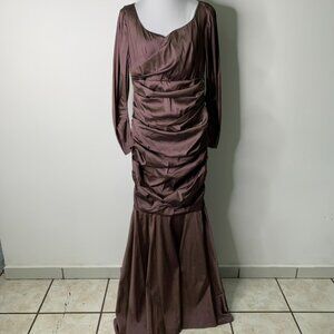 Talbot Runhof Women's Purple Long Sleeve Ruched Maxi Dress Size 12